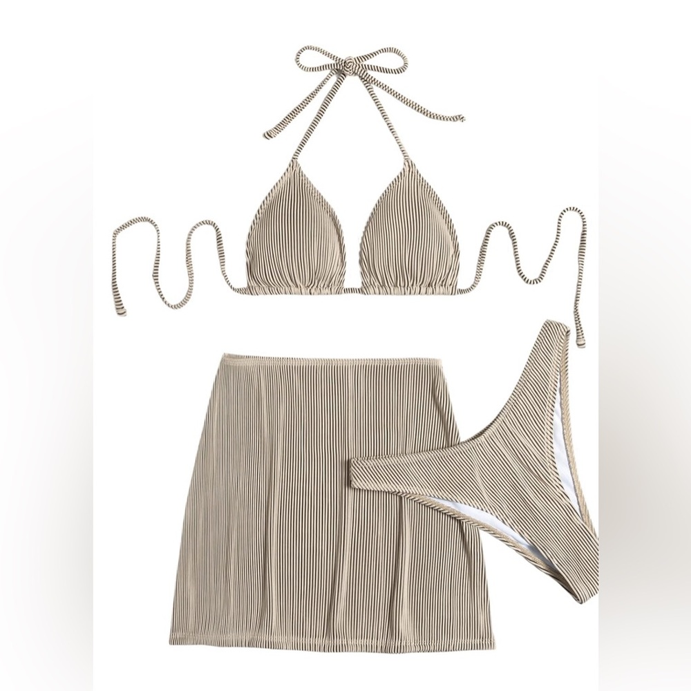 NWOT 3 Piece Zebra Striped Bikini Swimsuit & Beach Skirt Set Bathing Suit